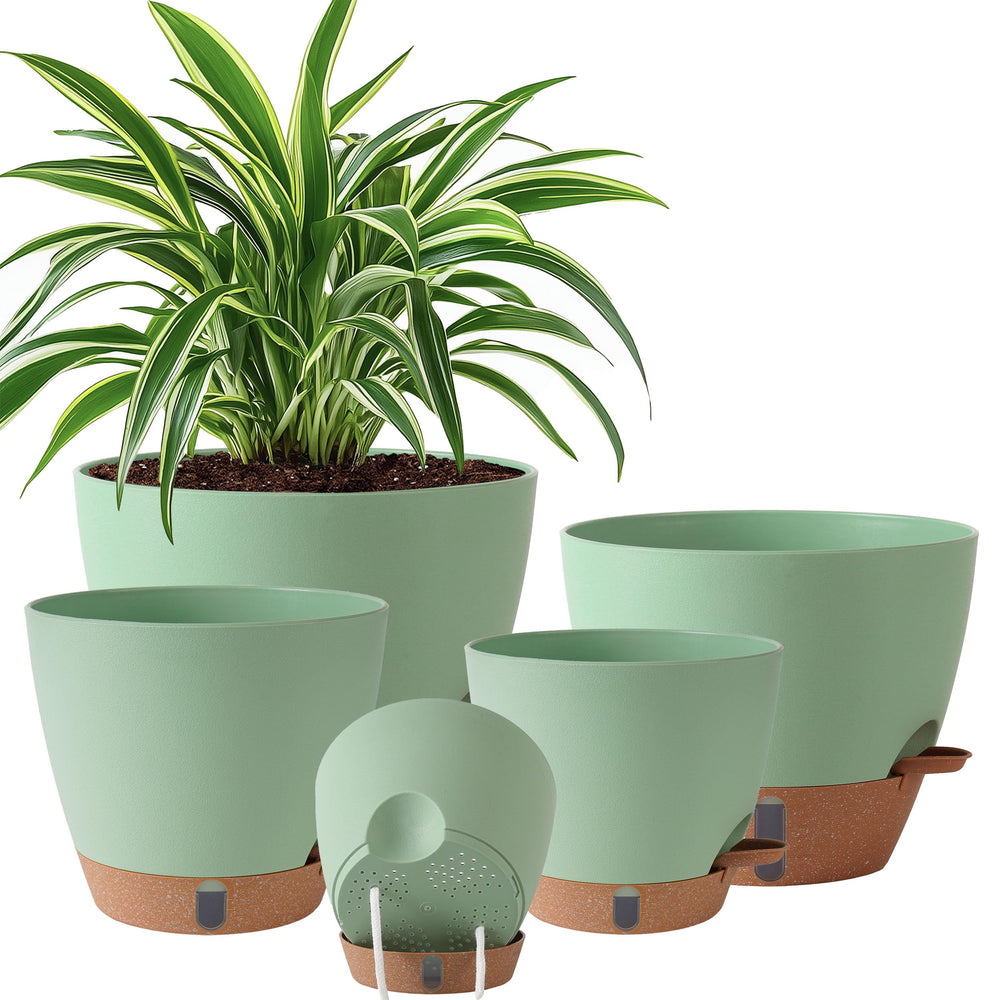 Fielda self watering pots set of 5 with green colour
