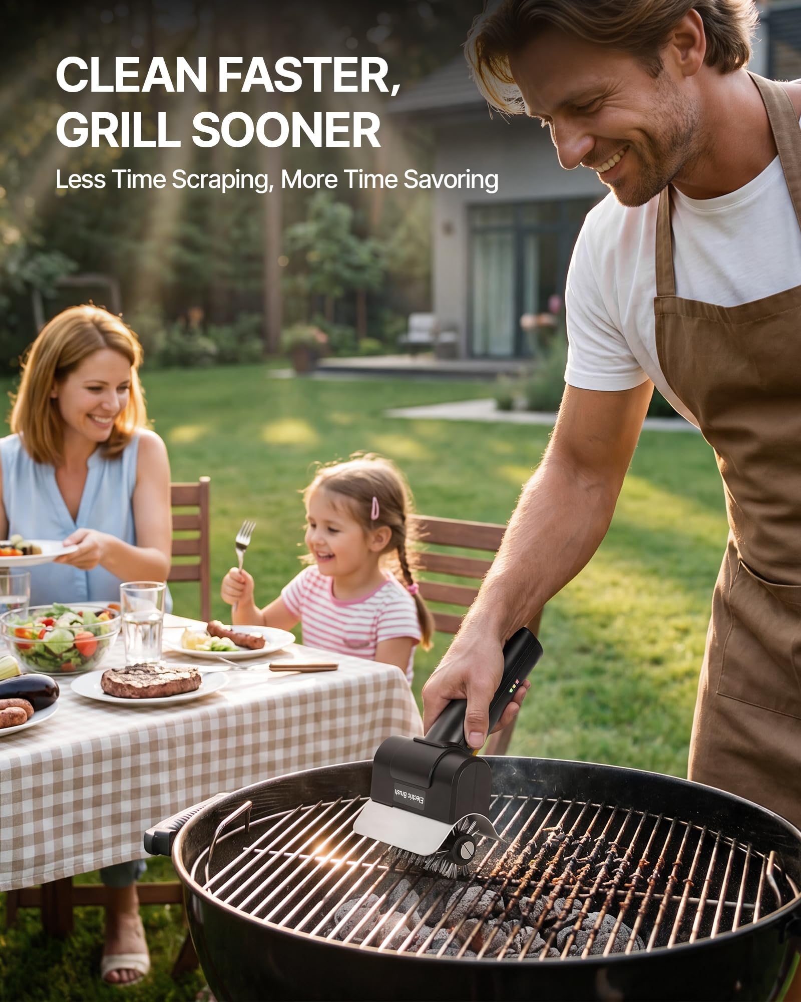 Fieldoria Electric Grill Brush in a camping setting
