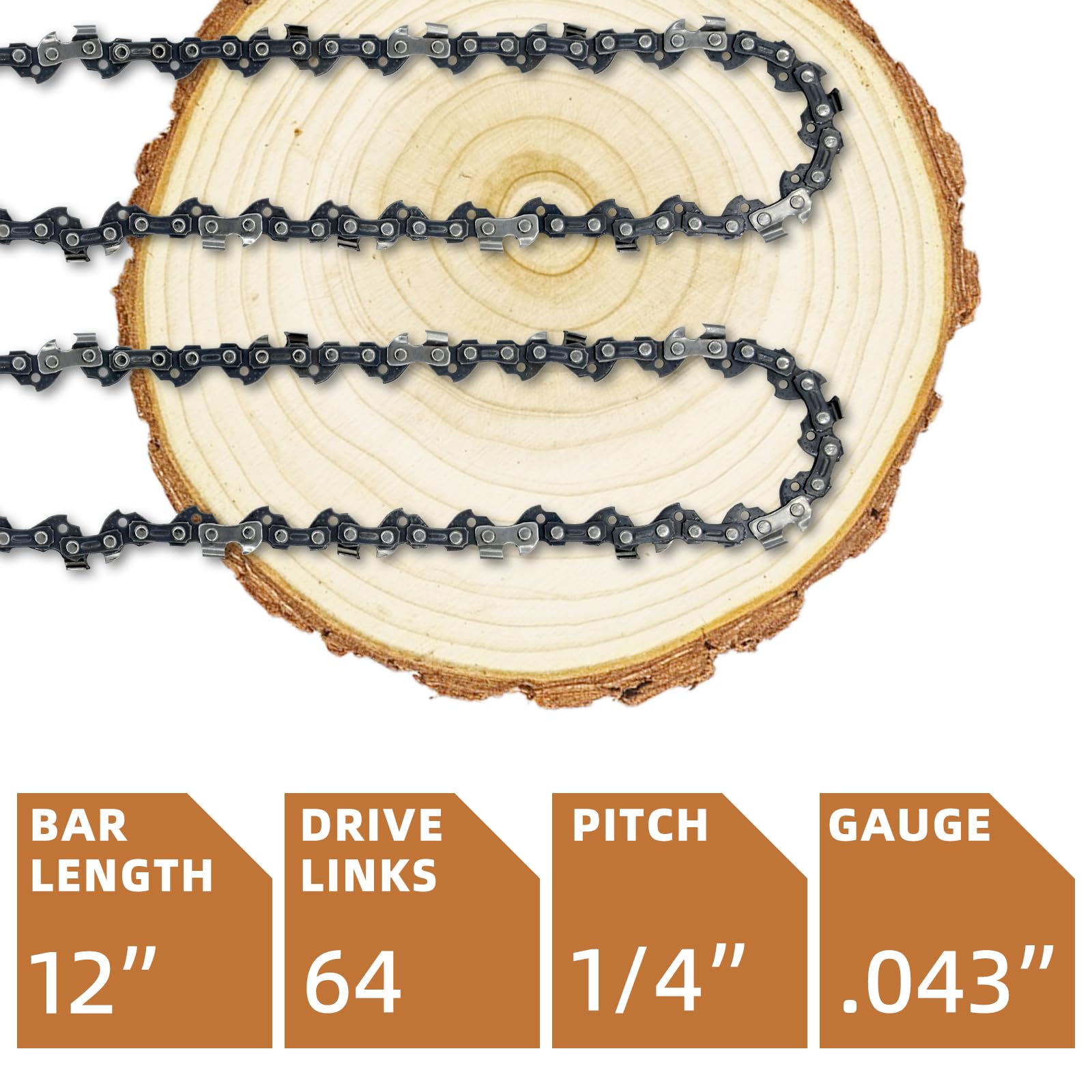 Fifchall 12 inch chainsaw chain side view with packaging
