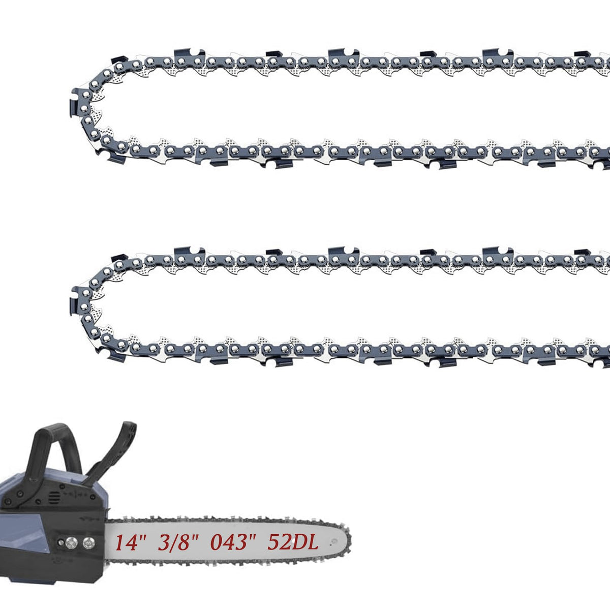 Fifchall 14 inch chainsaw chain front view with 52 drive links