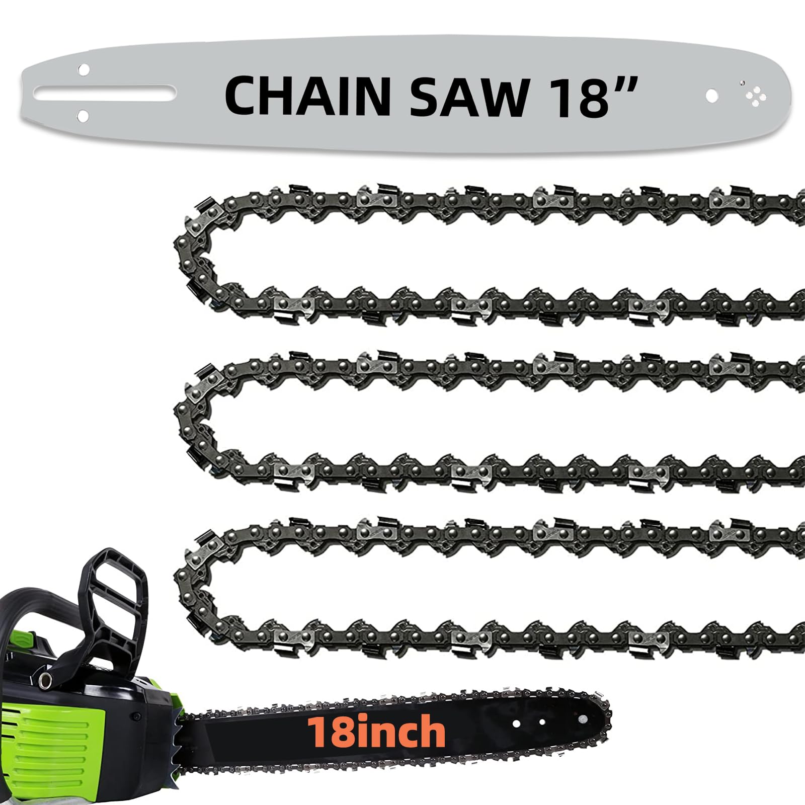 Fifchall 18 Inch Chainsaw Guide Bar with 3 chains