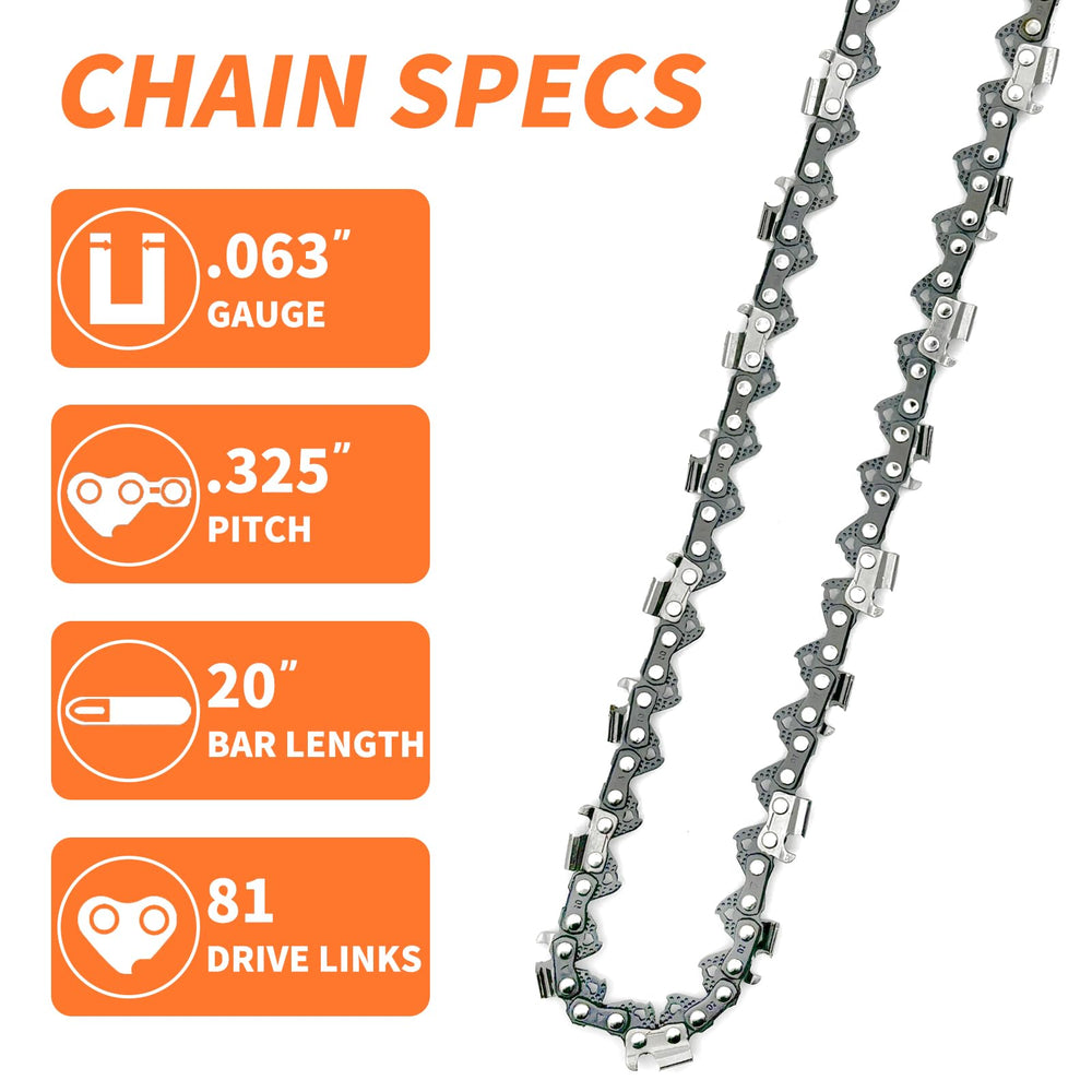 Fifchall 20 inch chainsaw chain side view