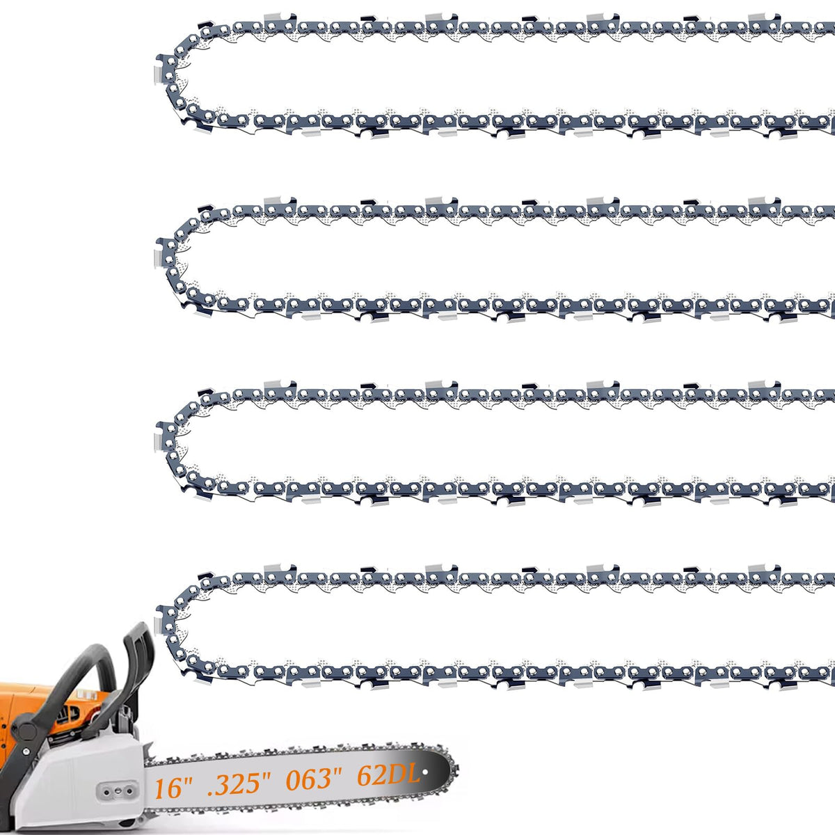 Fifchall 4 Pack 16 Inch Chainsaw Chains front view