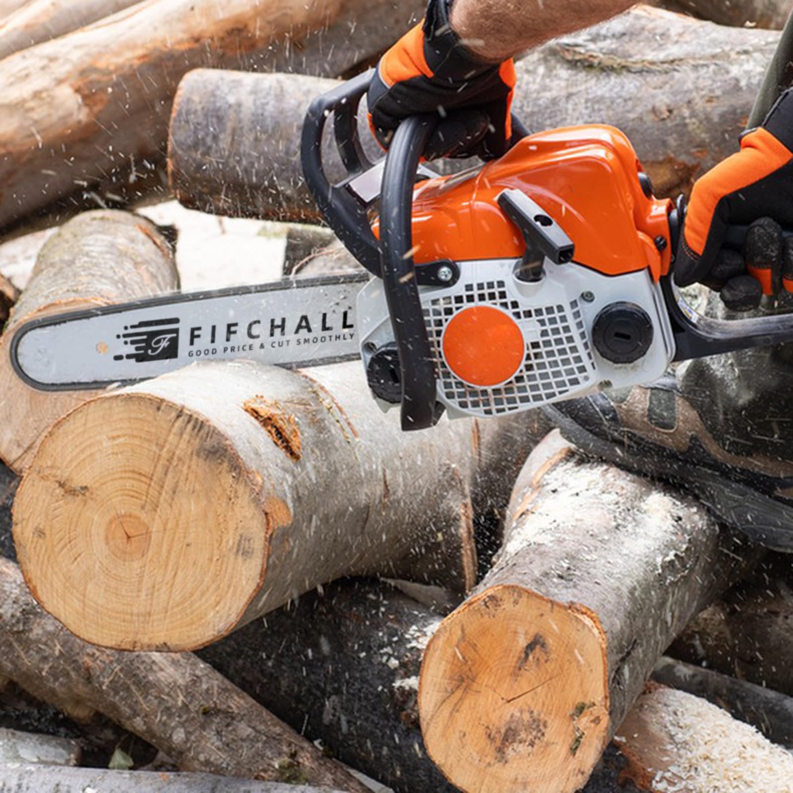 Fifchall Chainsaw Bar and Chains Combo in an outdoor setting