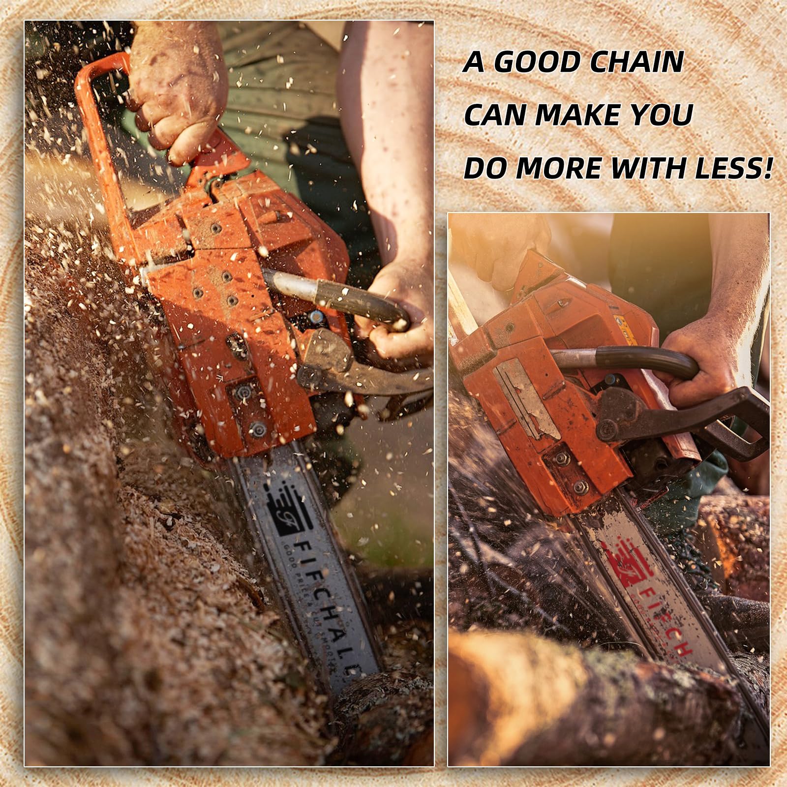 Fifchall chainsaw chain showing drive links
