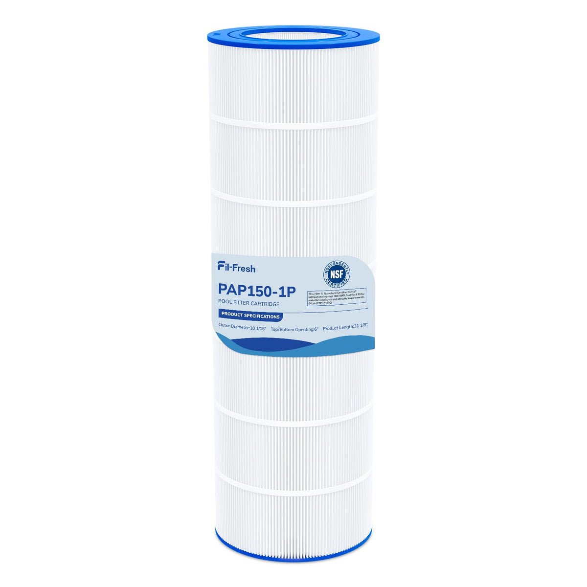 Fil-fresh CC150 pool filter front view with pleated fabric