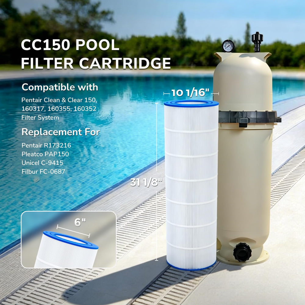 Fil-fresh CC150 pool filter side view showing dimensions