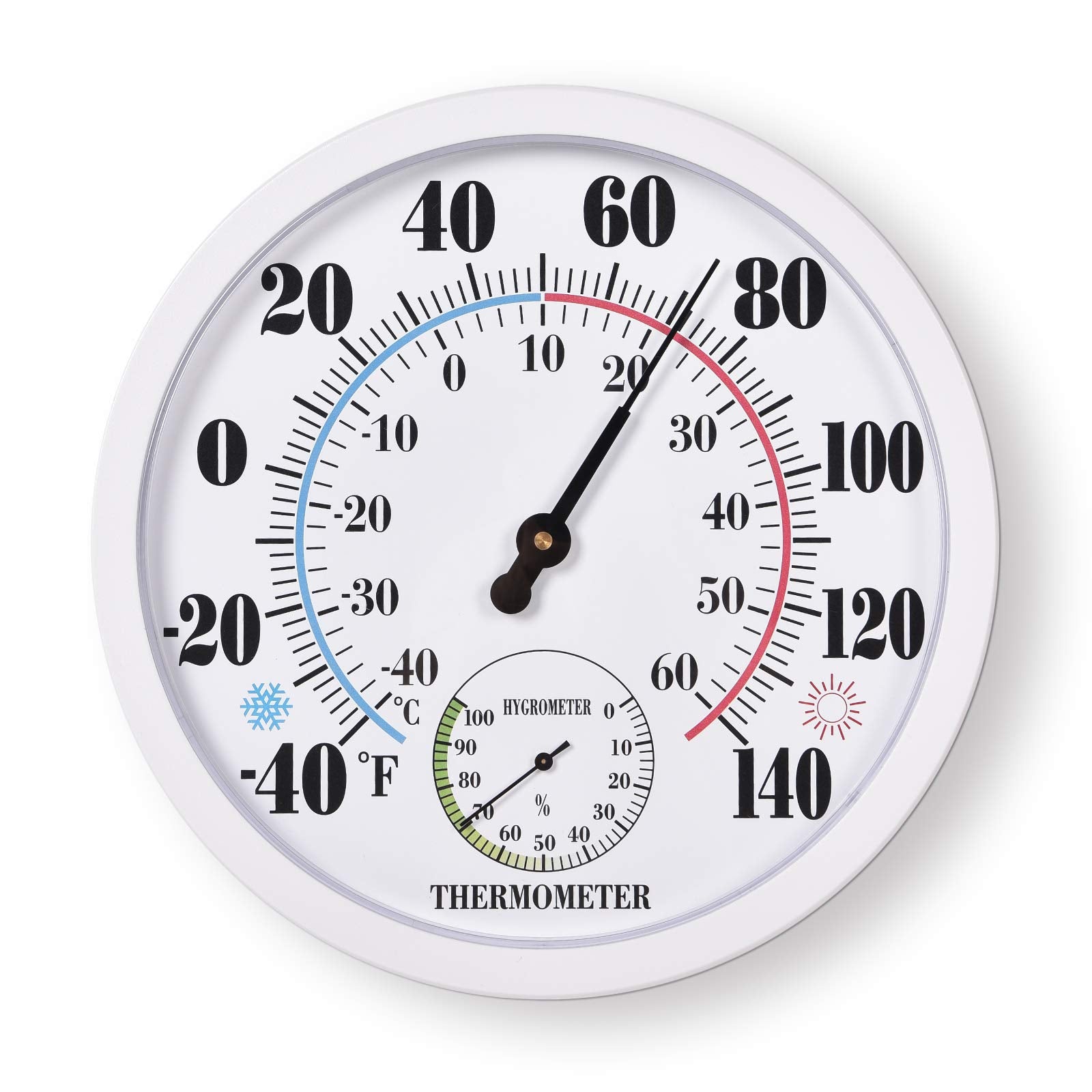 FILL AWAY Indoor Outdoor Thermometer 10-inch white front view