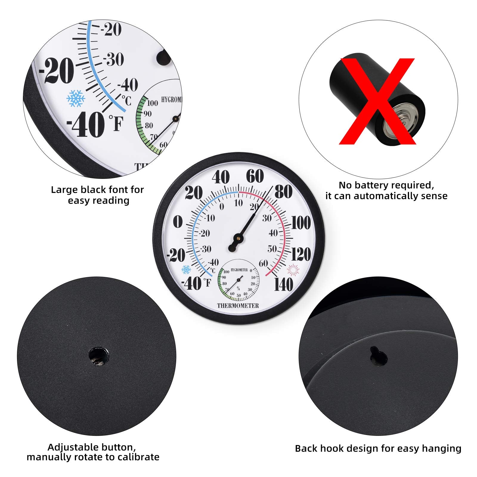 FILL AWAY Indoor Outdoor Thermometer back view showing keyhole for wall hanging