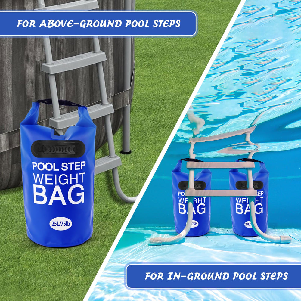 filled whumsdog pool ladder weight bags secured