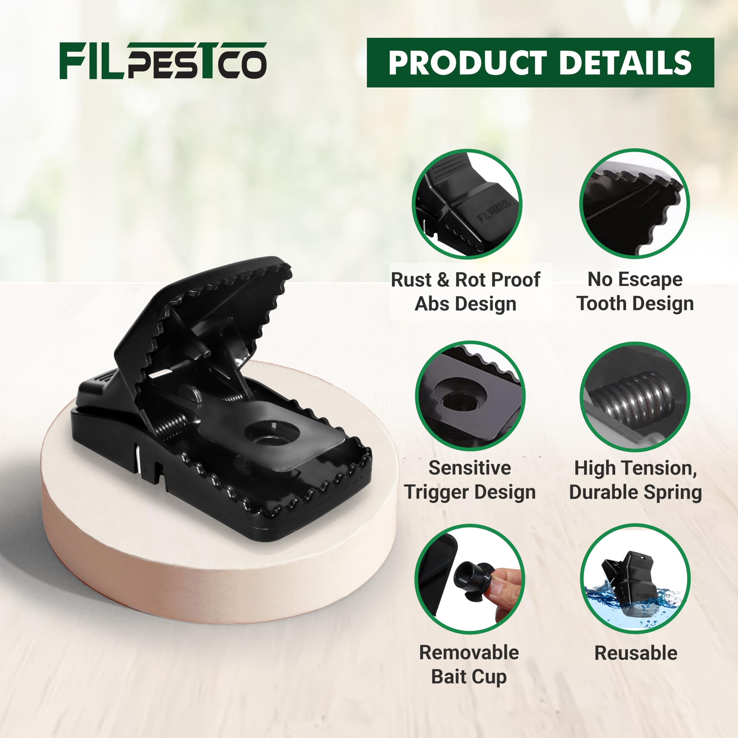Filpestco Large Rat Trap side view with trigger mechanism