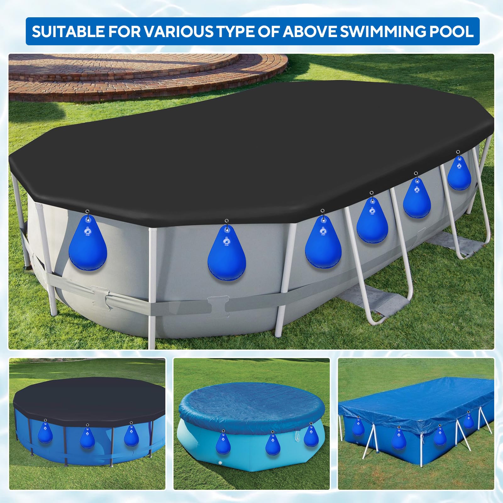 Filpowis Pool Cover Weights in winter setting