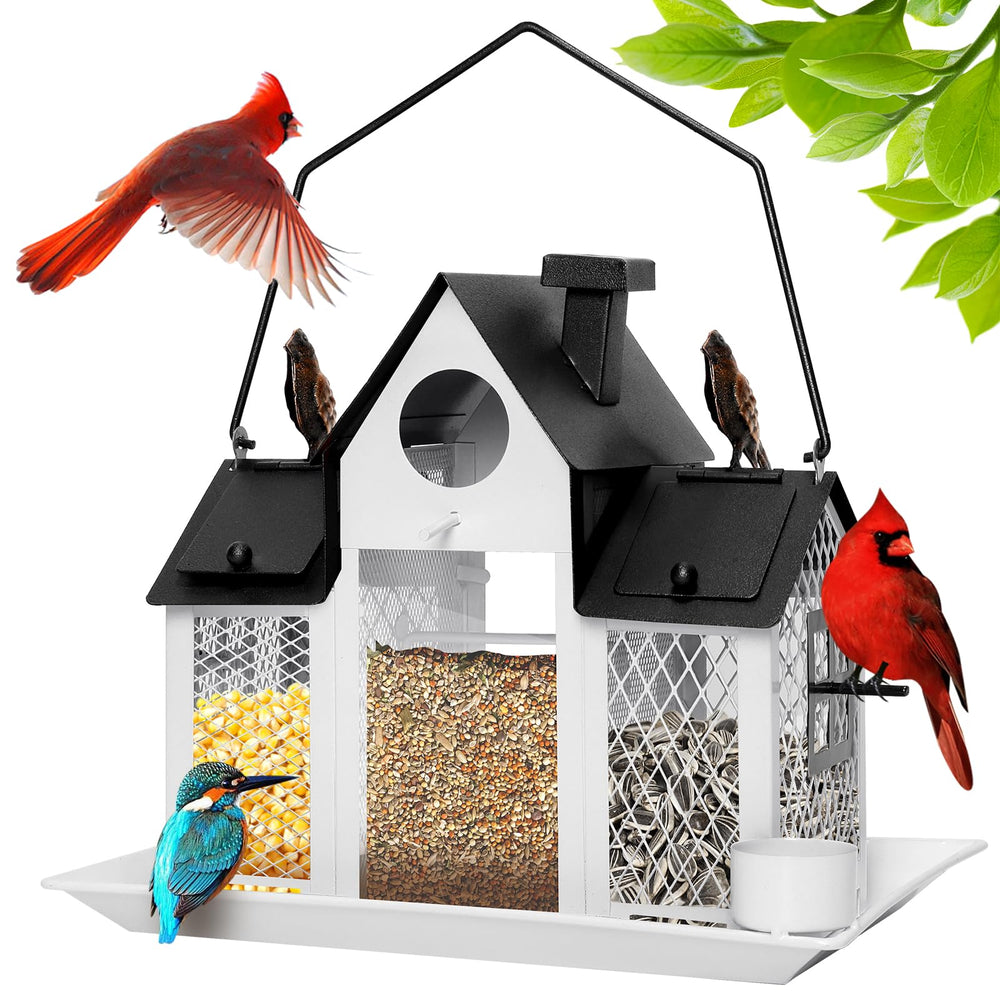 FIMOFIDRE Solar Bird Feeders House front view, white