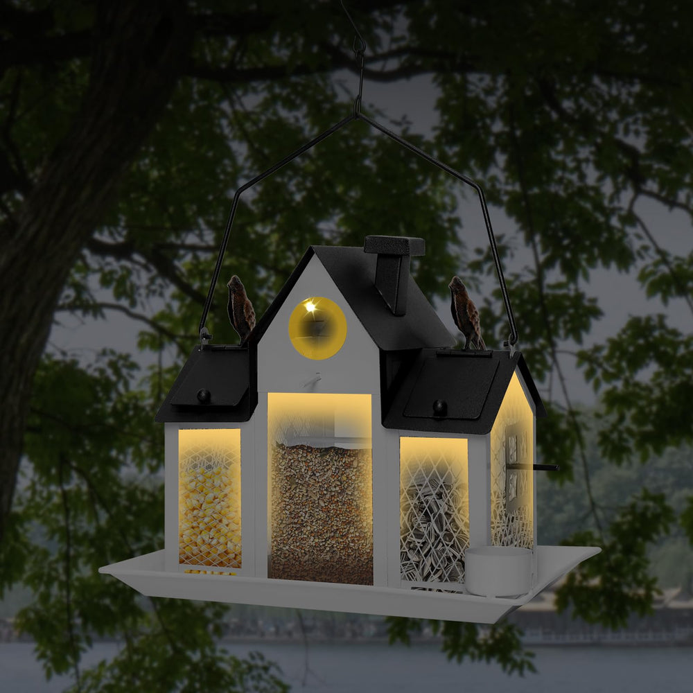 FIMOFIDRE Solar Bird Feeders House night view lit up