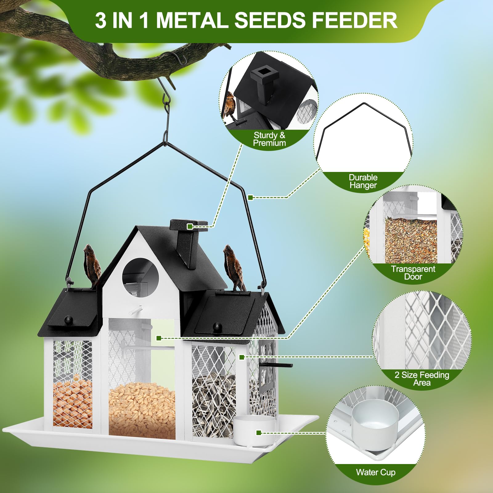 FIMOFIDRE Solar Bird Feeders House side view with solar light
