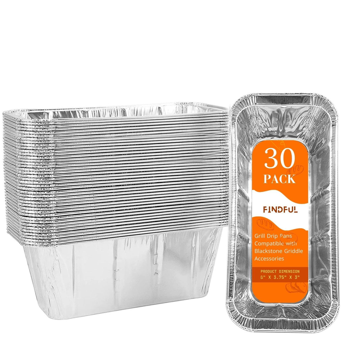 Findful 30-Pack Drip Pan Liners for Blackstone Griddle, silver color