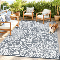 Findosom 5' x 8' waterproof outdoor rug in grey, front view