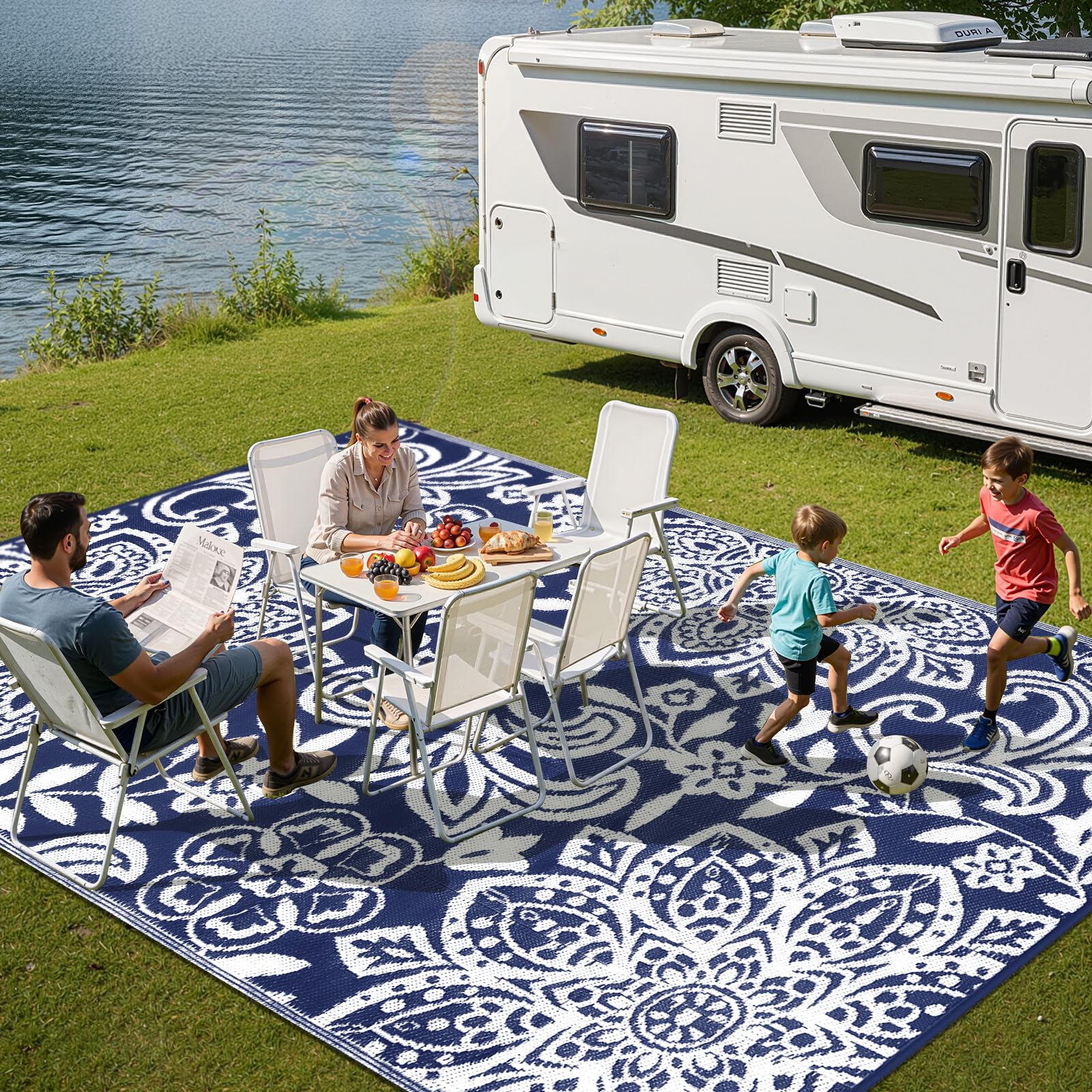 Findosom Outdoor Rug at a camping site