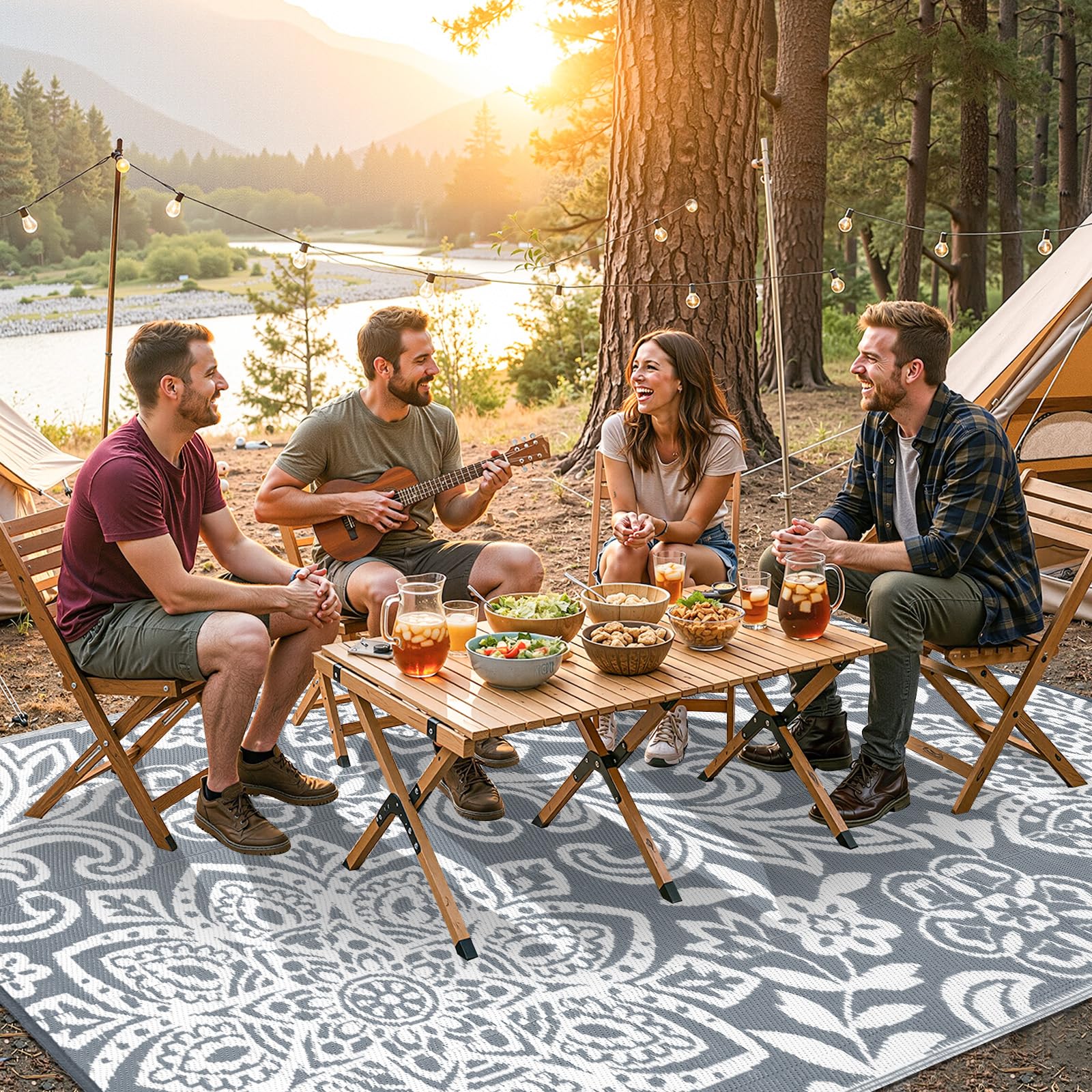 Findosom outdoor rug folded with carrying bag