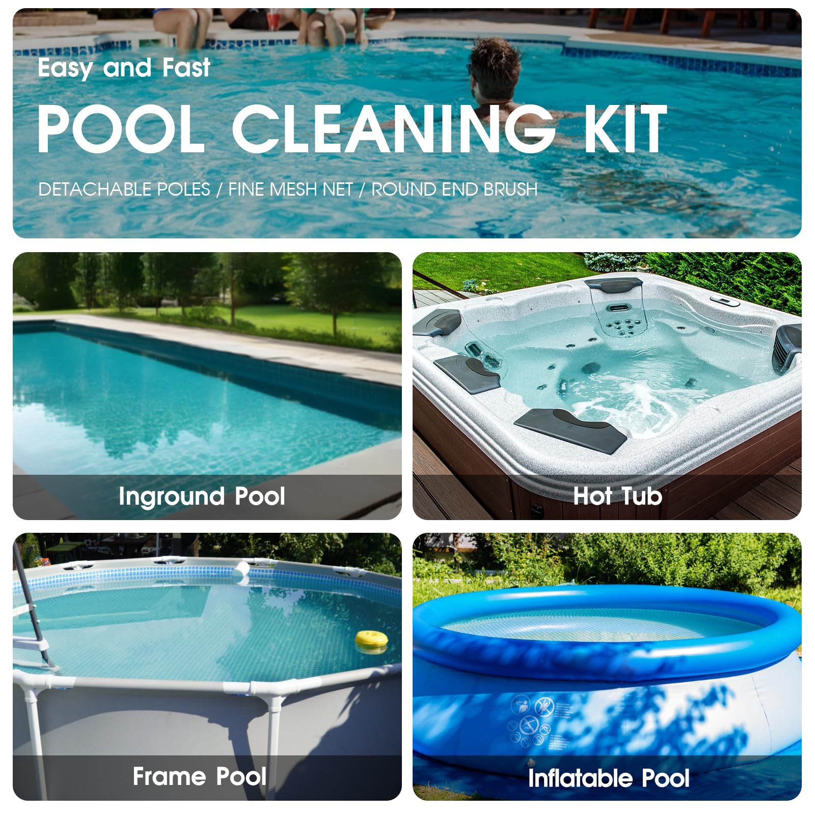 Fine mesh skimmer collecting debris from pool surface