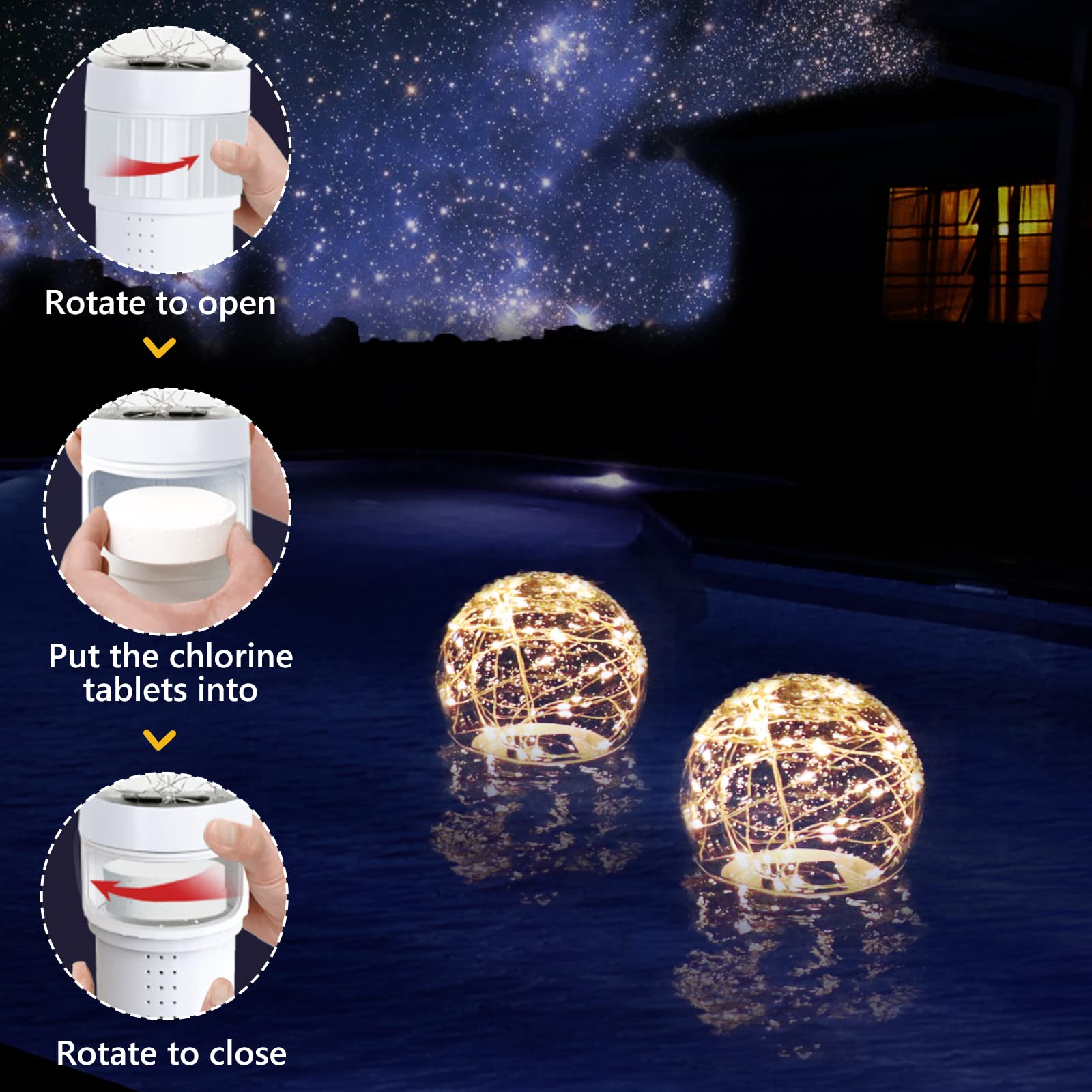 FineBud Pool Chlorine Floater glowing at night