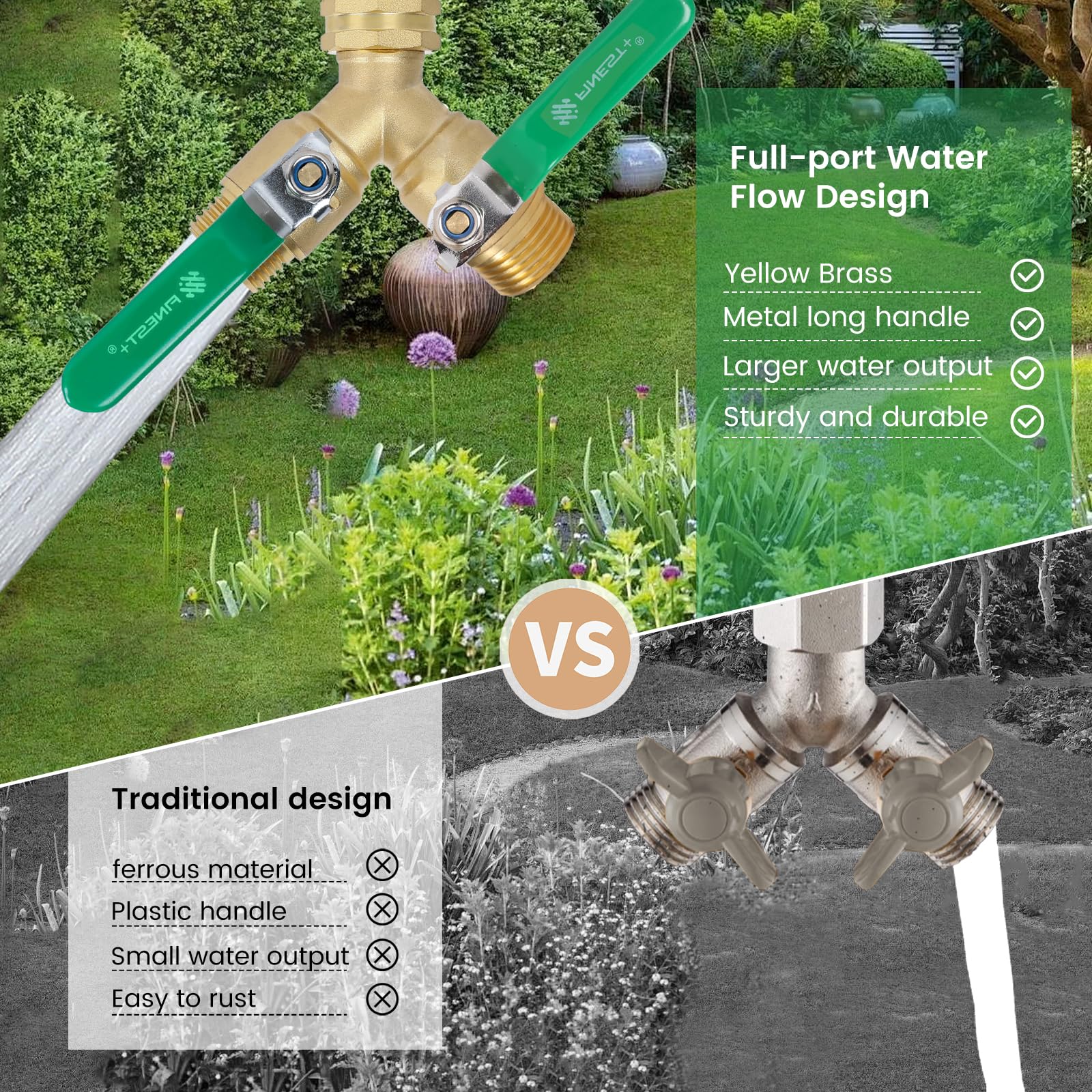 FINEST+ Brass Garden Hose Splitter 2 Way side view