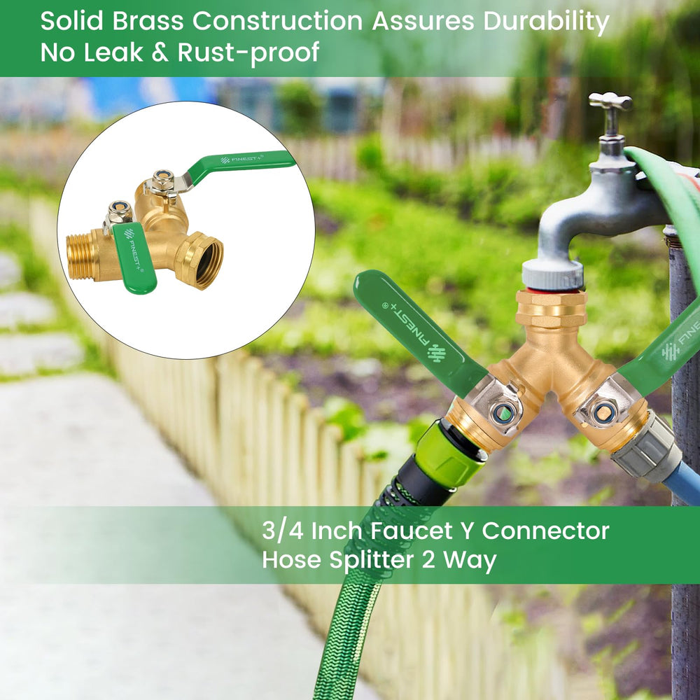 FINEST+ Brass Garden Hose Splitter 2 Way with hose connections