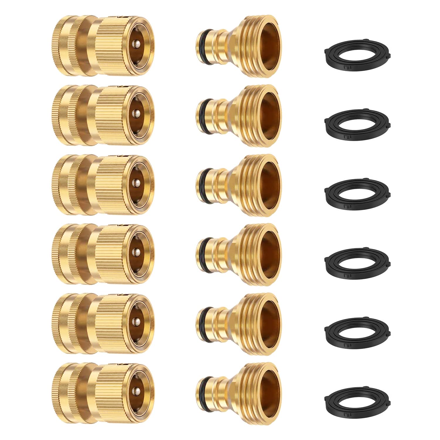 FINEST+ Garden Hose Quick Connectors pack of 6 with brass finish