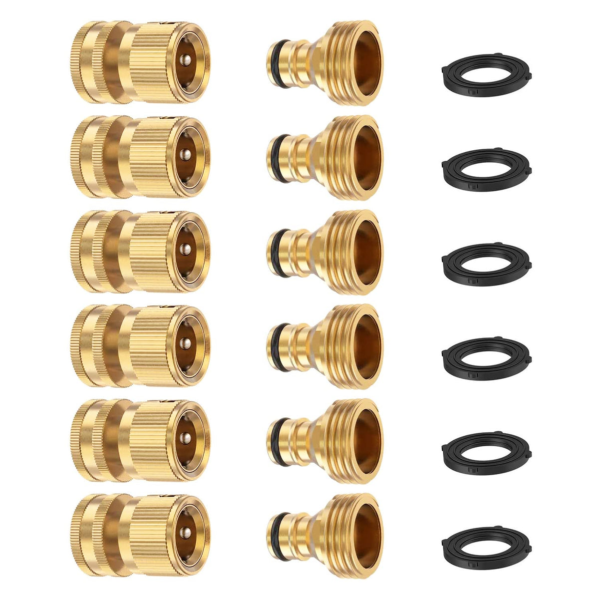 FINEST+ Garden Hose Quick Connectors pack of 6 with brass finish