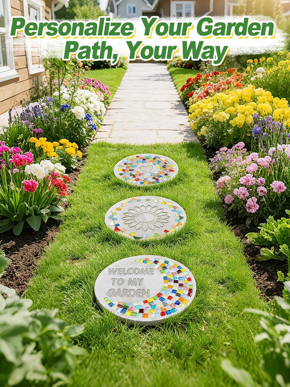 Finished stepping stone with handprints and date