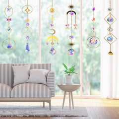 Finished suncatcher hanging in a window casting rainbow light