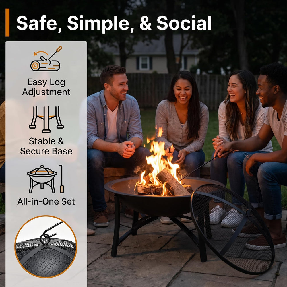 Fire Beauty 22-inch fire pit dimensions displayed