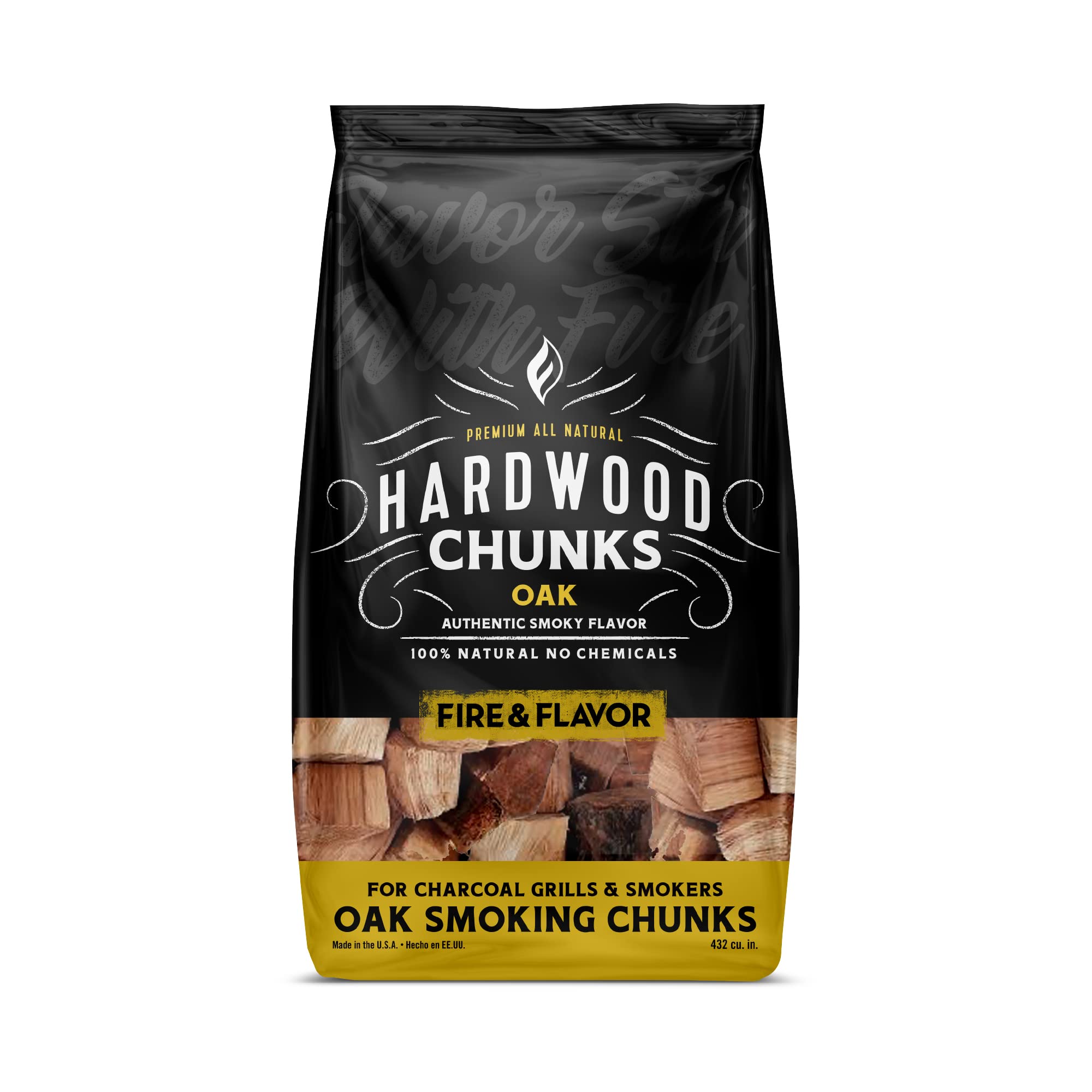 Fire & Flavor Oak Wood Chunks front view in packaging