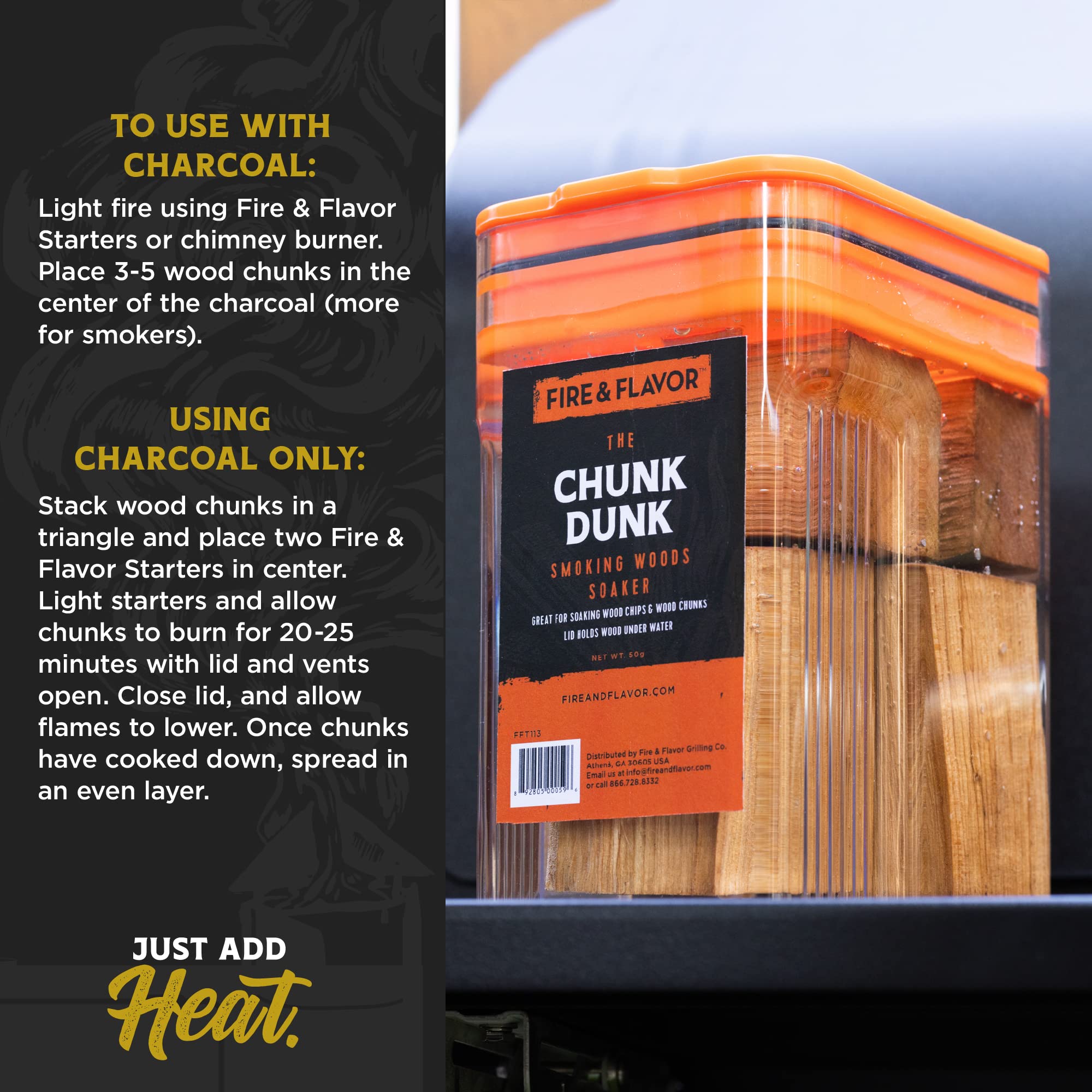 Fire & Flavor Oak Wood Chunks in a charcoal grill setup