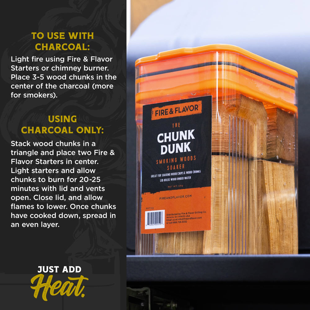 Fire & Flavor Oak Wood Chunks in a charcoal grill setup