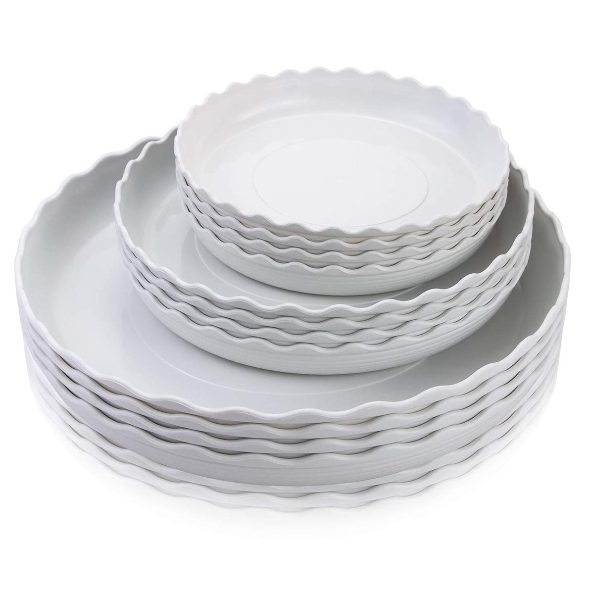 FIREBOOMOON 12 Pack Plant Saucer, 6 inch white round wave design