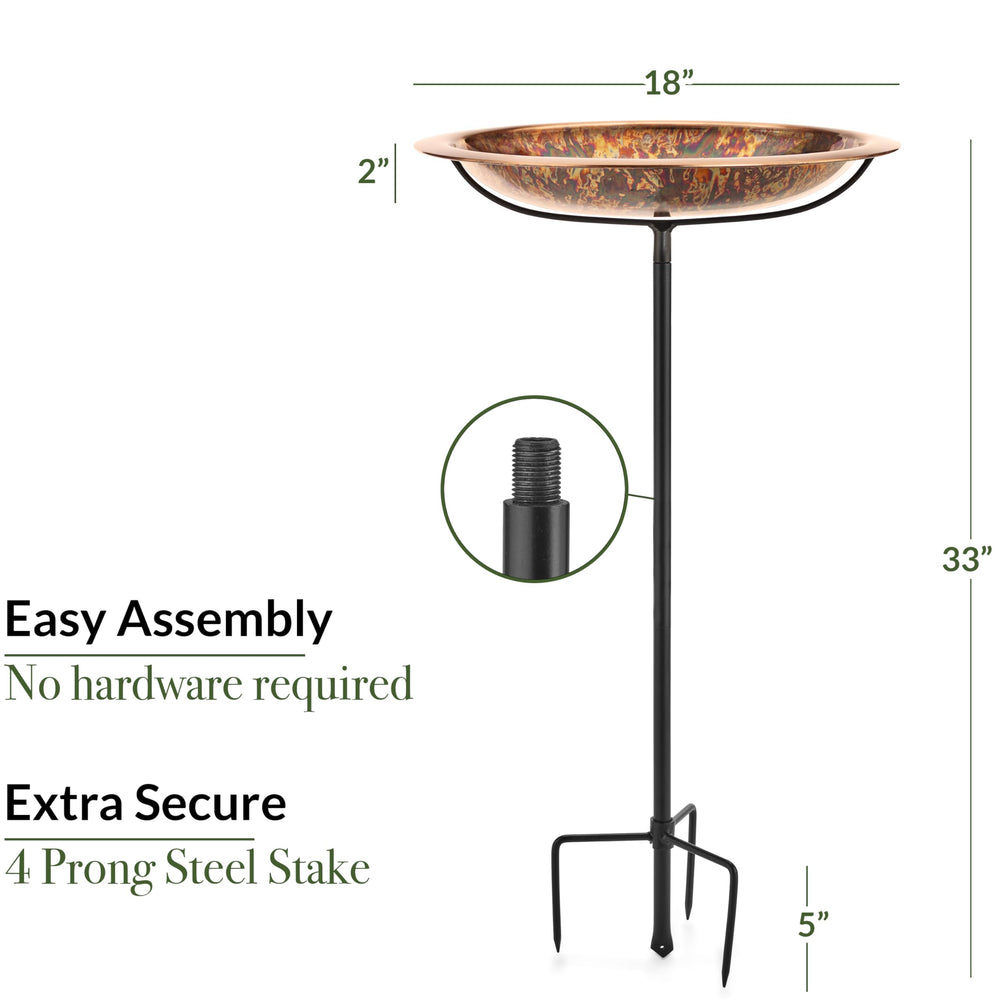 Fired Copper Bird Bath with water and seeds