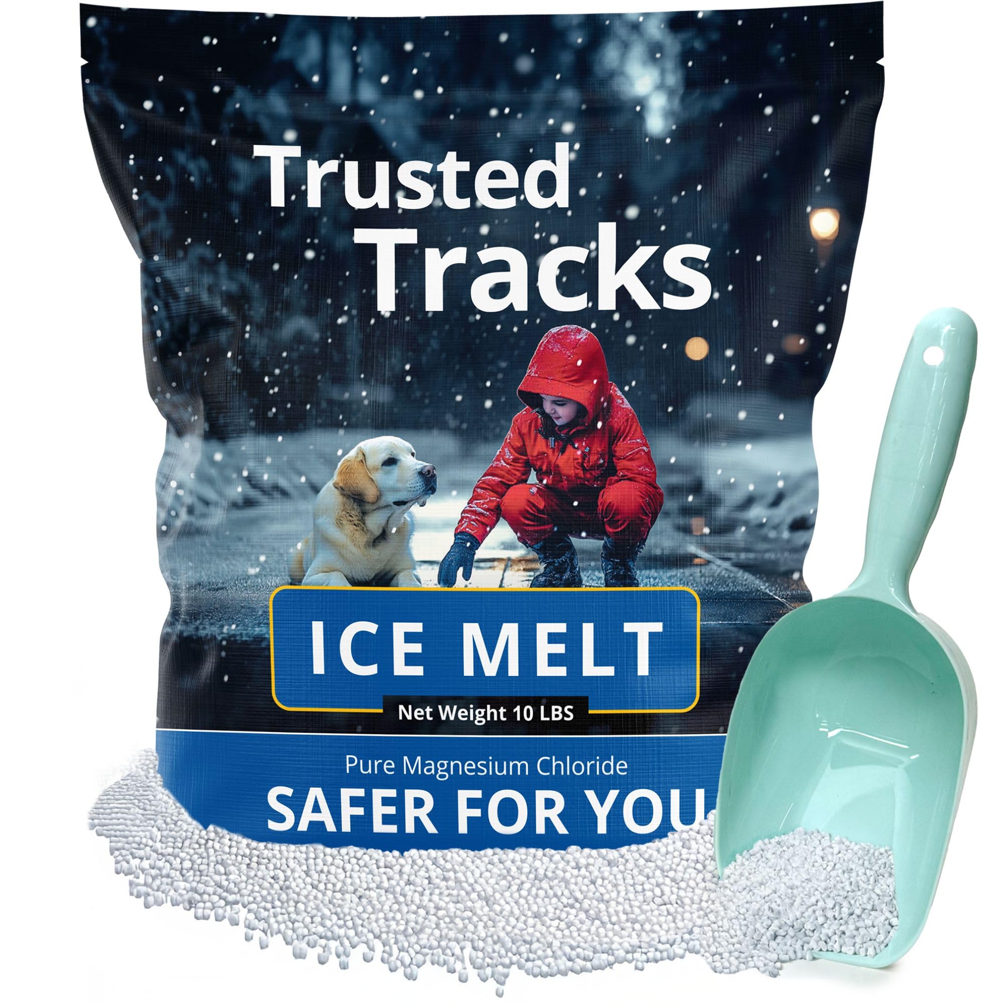 FIREKI Ice Melt 10 lbs bag with scoop front view