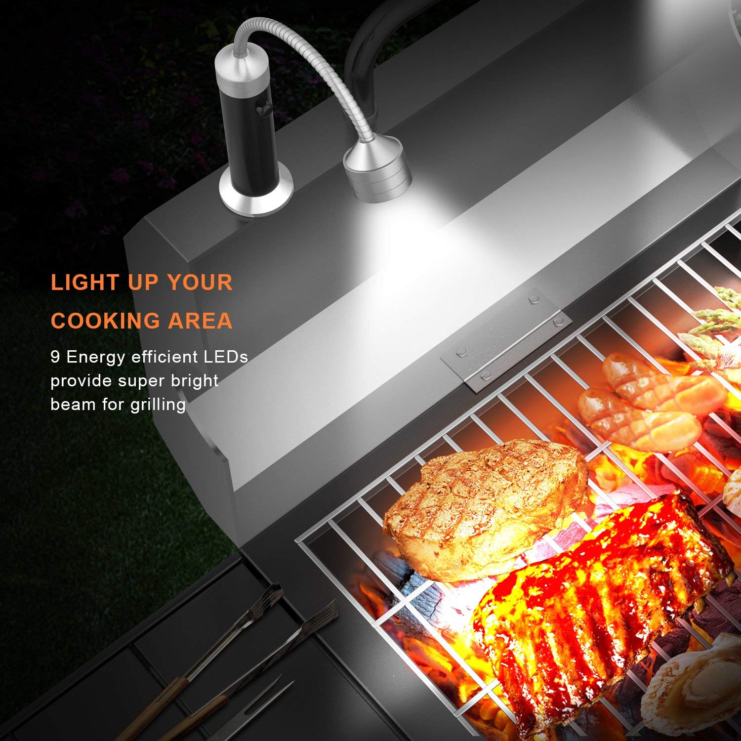 FIREOR Grill Light attached to a metal grill