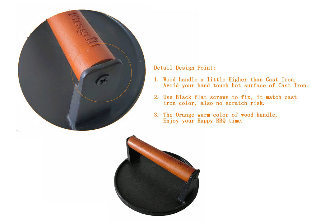 Firsgrill Burger Press heavy-duty cast iron side view