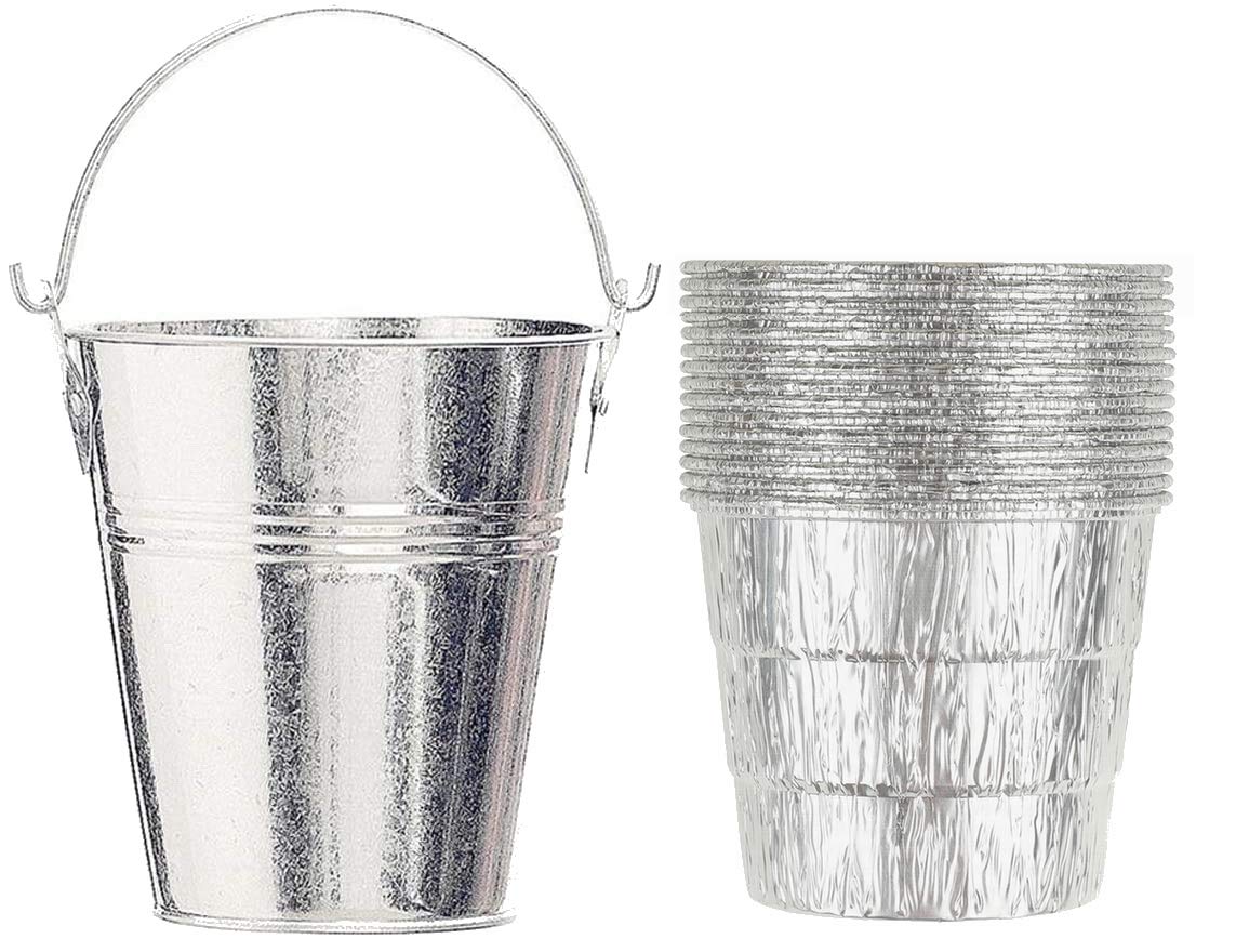 Firsgrill Drip Grease Bucket with 15 liners in silver