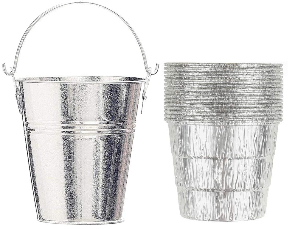 Firsgrill Drip Grease Bucket with 15 liners in silver