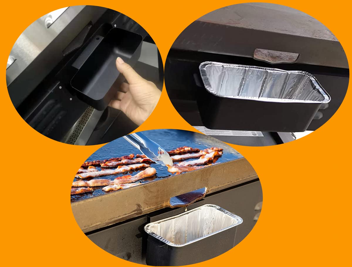 Firsgrill grease cup in use on Blackstone griddle