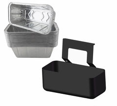 Firsgrill Replacement Grease Cup Foil Tray front view with black metal holder