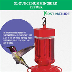 FIRST NATURE Hummingbird Feeder side view demonstrating wide-mouth reservoir
