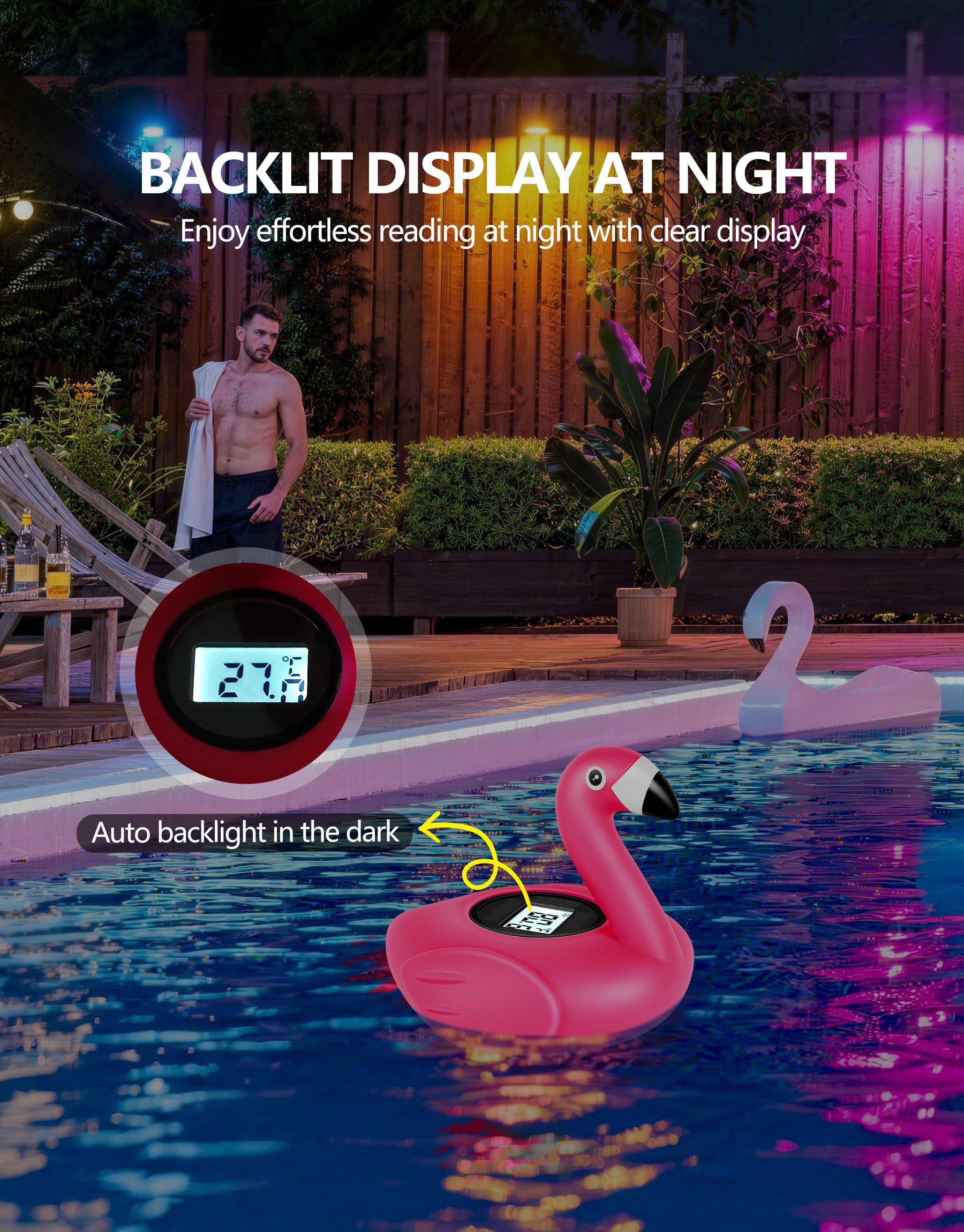FirstE Solar Digital Pool Thermometer floating in water during daytime