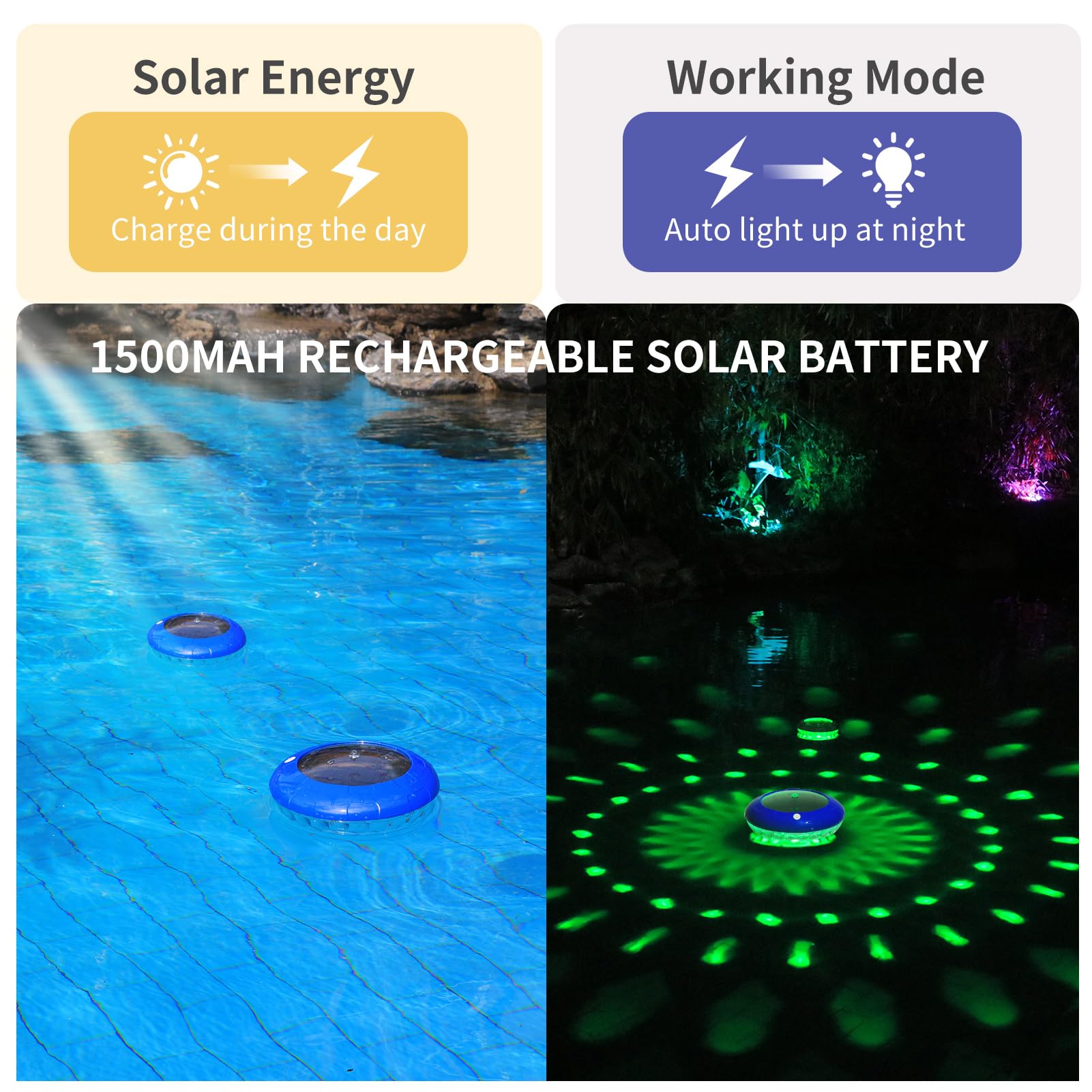 FirstE Solar Floating Pool Light close-up on charging