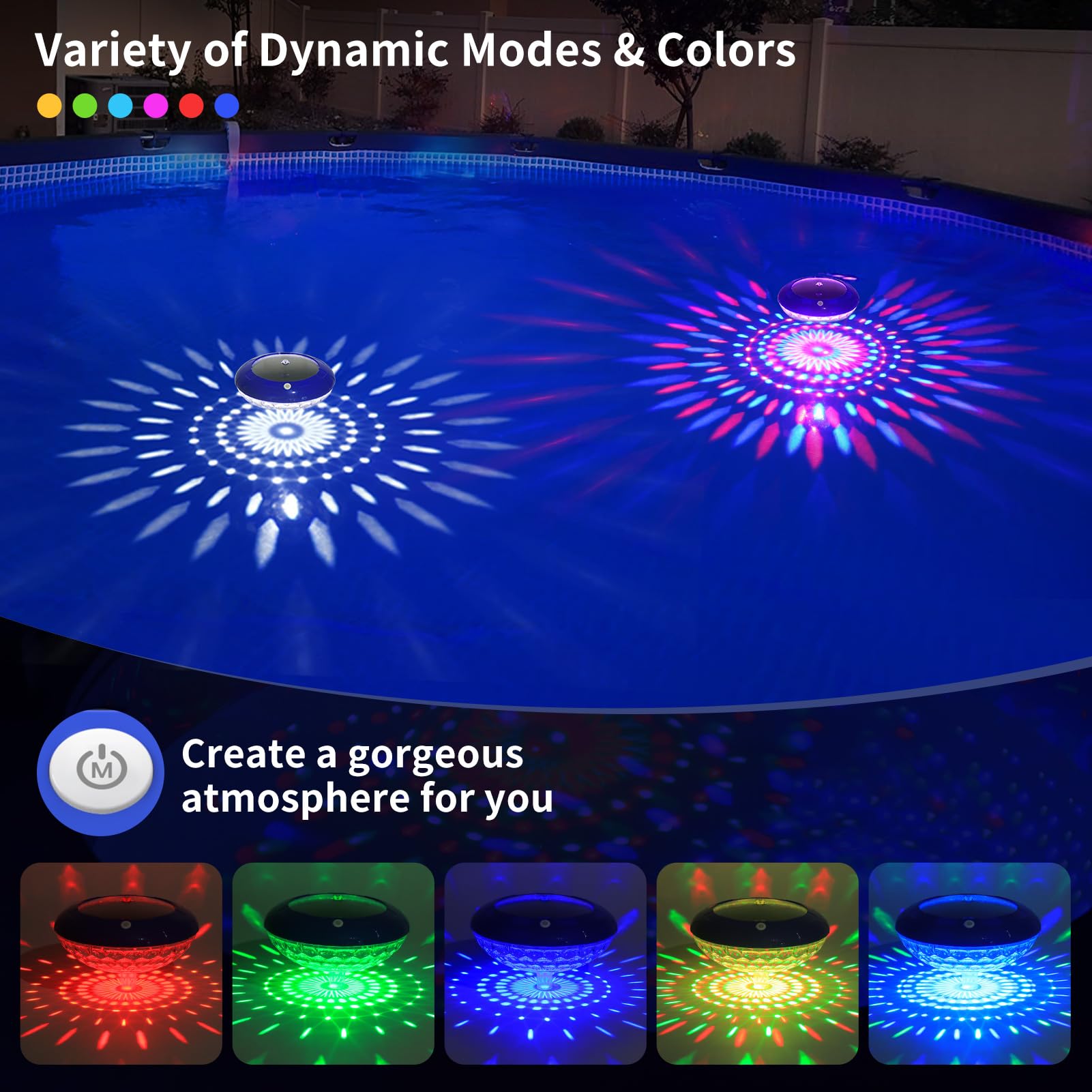 FirstE Solar Floating Pool Light displaying RGB colours