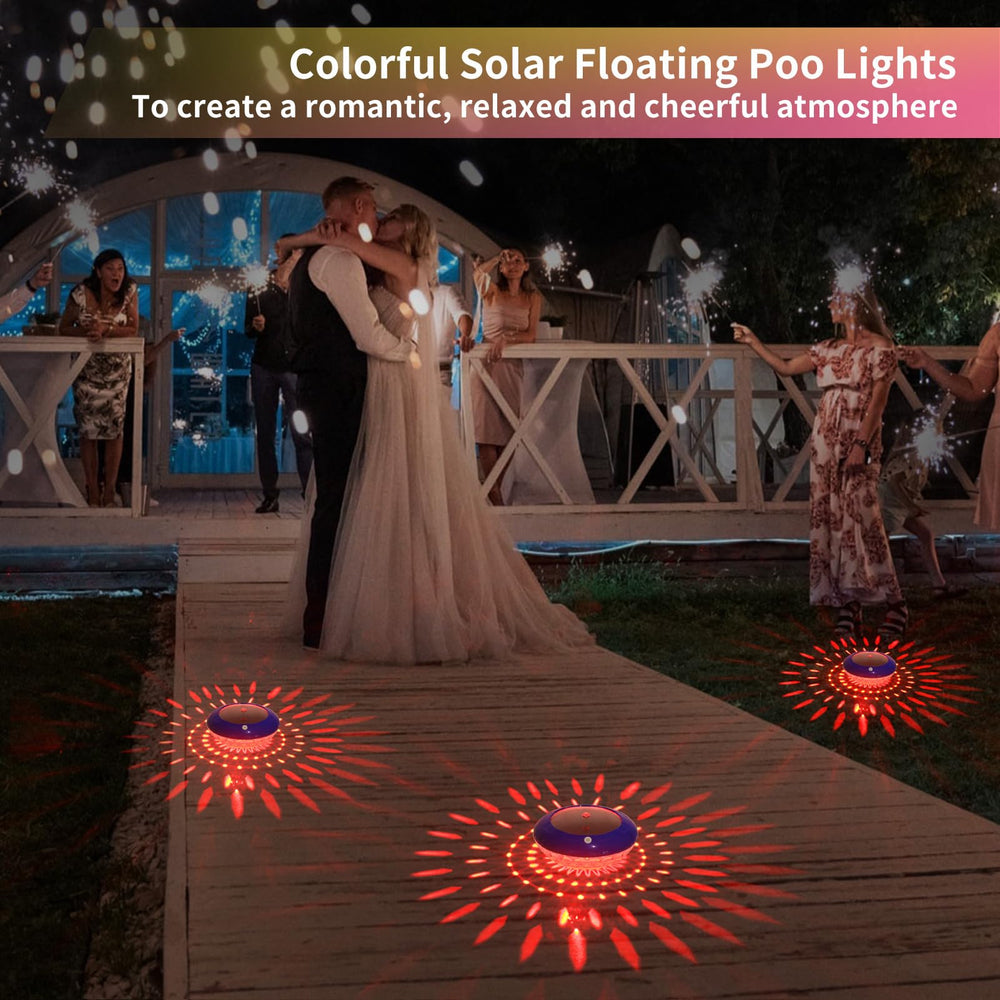 FirstE Solar Floating Pool Light hanging from a tree