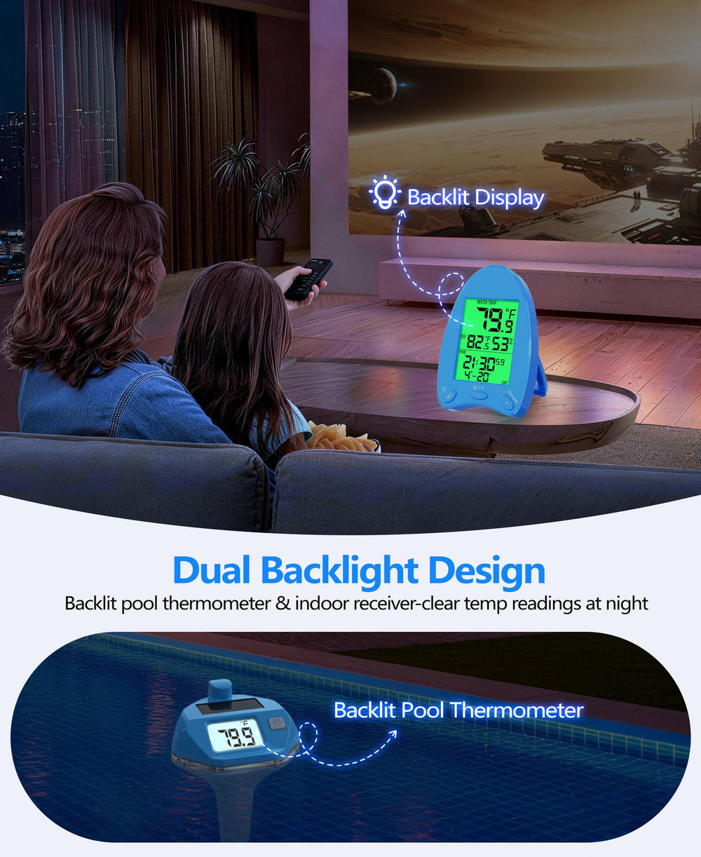 FirstE Solar Powered Wireless Pool Thermometer in pool water
